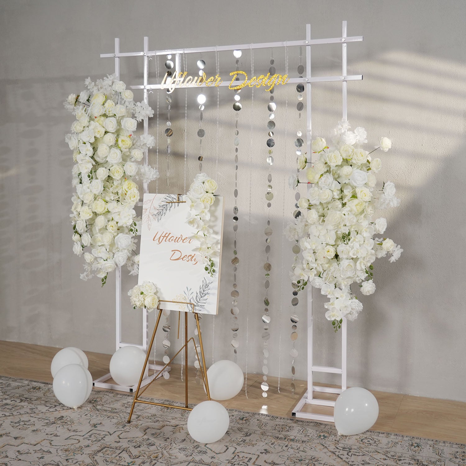 Uflower Artificial White Wedding KT Backdrop Flower Row Decor